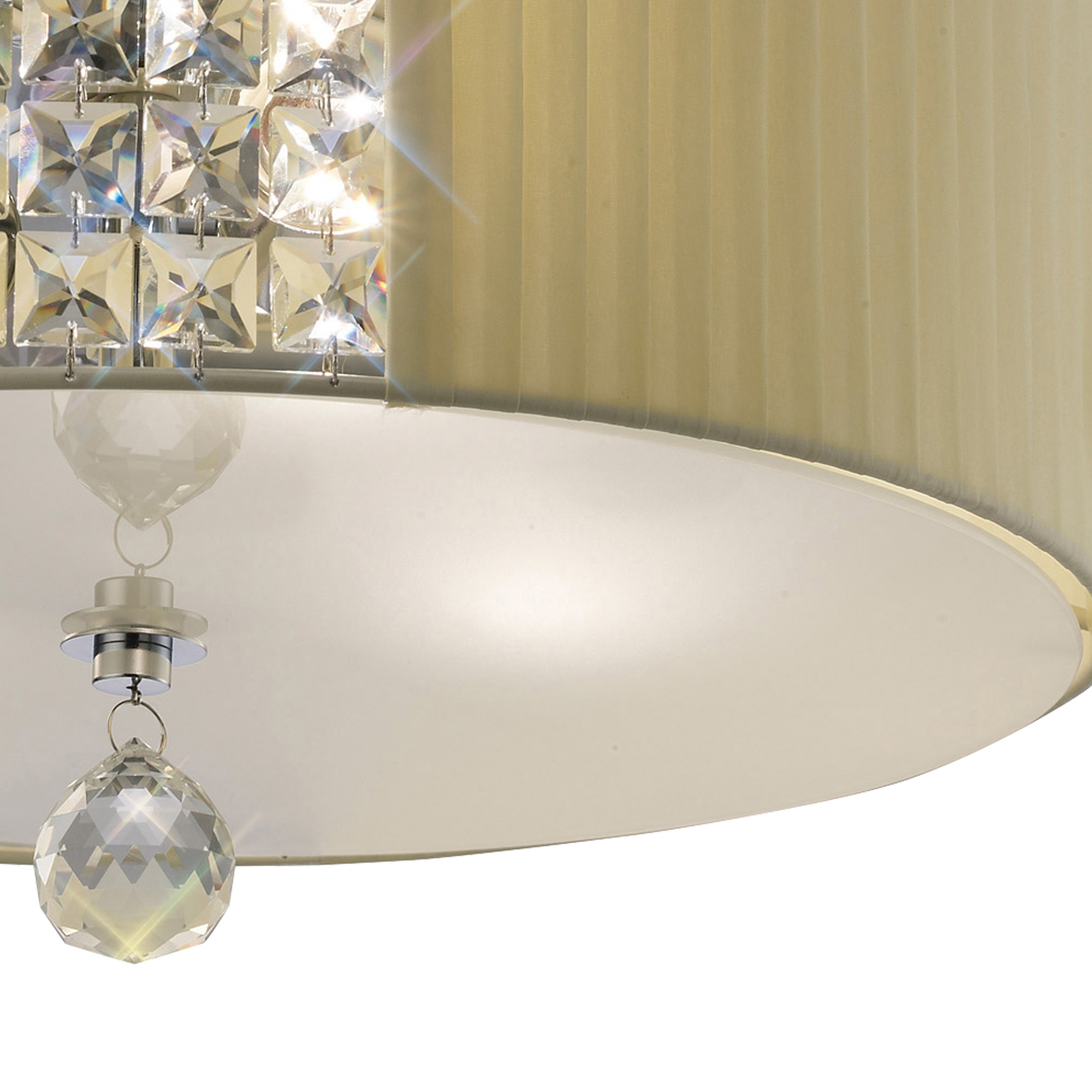 Evelyn Polished Chrome-Cream Crystal Ceiling Lights Diyas Flush Crystal Fittings